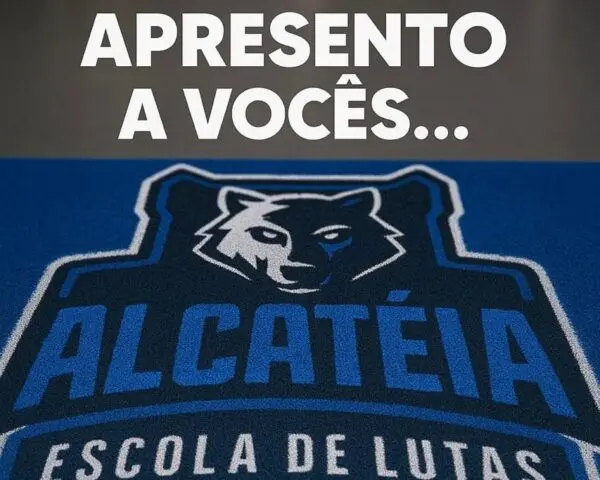 Comunicação visual Tapete personalizado da Alcateia Escola de Lutas com logotipo de lobo em azul